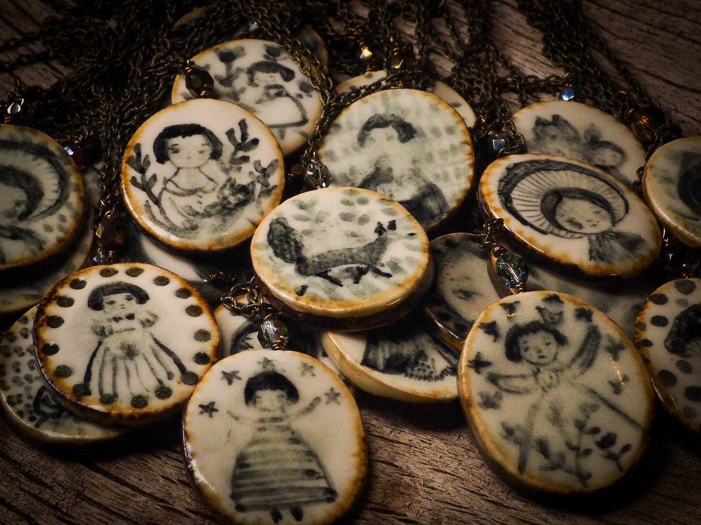 Unique fired ceramic porcelain necklace oval pendant by Idania Salcido, the artist behind Danita Art. Each jewelry setting is hand drawn and illustrated by the artist in her art studio, perfect for any dressing style. A casual gathering with friends or a fancy formal dinner, this necklace is a perfect fashion accessory.