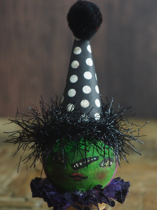 Danita wicked witch evil vintage Halloween folk art original art doll kokeshi wooden spool thread figurine home decor decoration