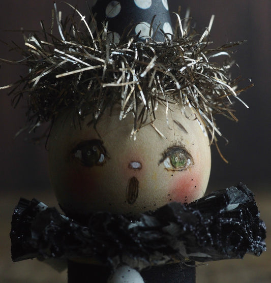 Danita wicked ghost evil vintage Halloween folk art original art doll kokeshi wooden spool thread figurine home decor decoration