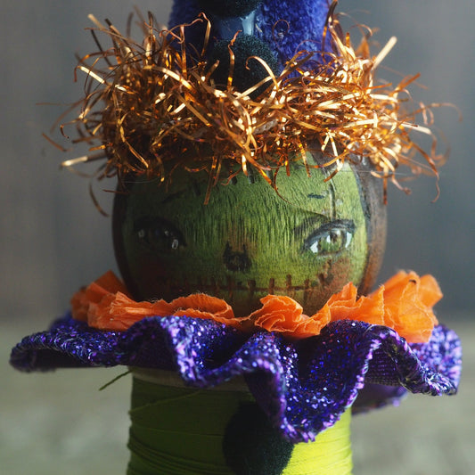Frankenstein's monster - Vintage thread spool kokeshi Halloween art doll by Danita, Miniature Dolls by Danita Art