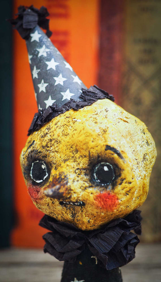 A cute folk art crafts Halloween wizard magician warlock mini figurine by Danita. Kokeshi kawaii style mini art doll home decor decorations by Danita.