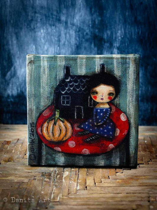 Pumpkin on a table, Original Art by Danita Art