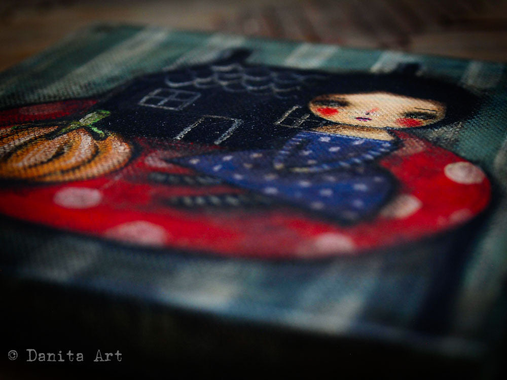 Pumpkin on a table, Original Art by Danita Art