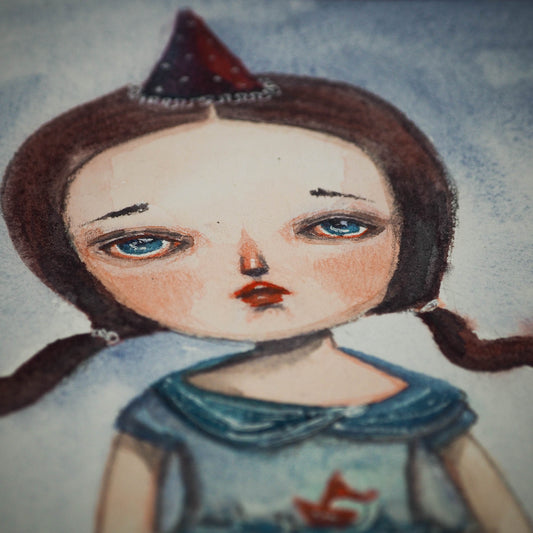 Danita original sailboat watercolor ocean painting whimsical surreal surrealist illustration girl sorrow