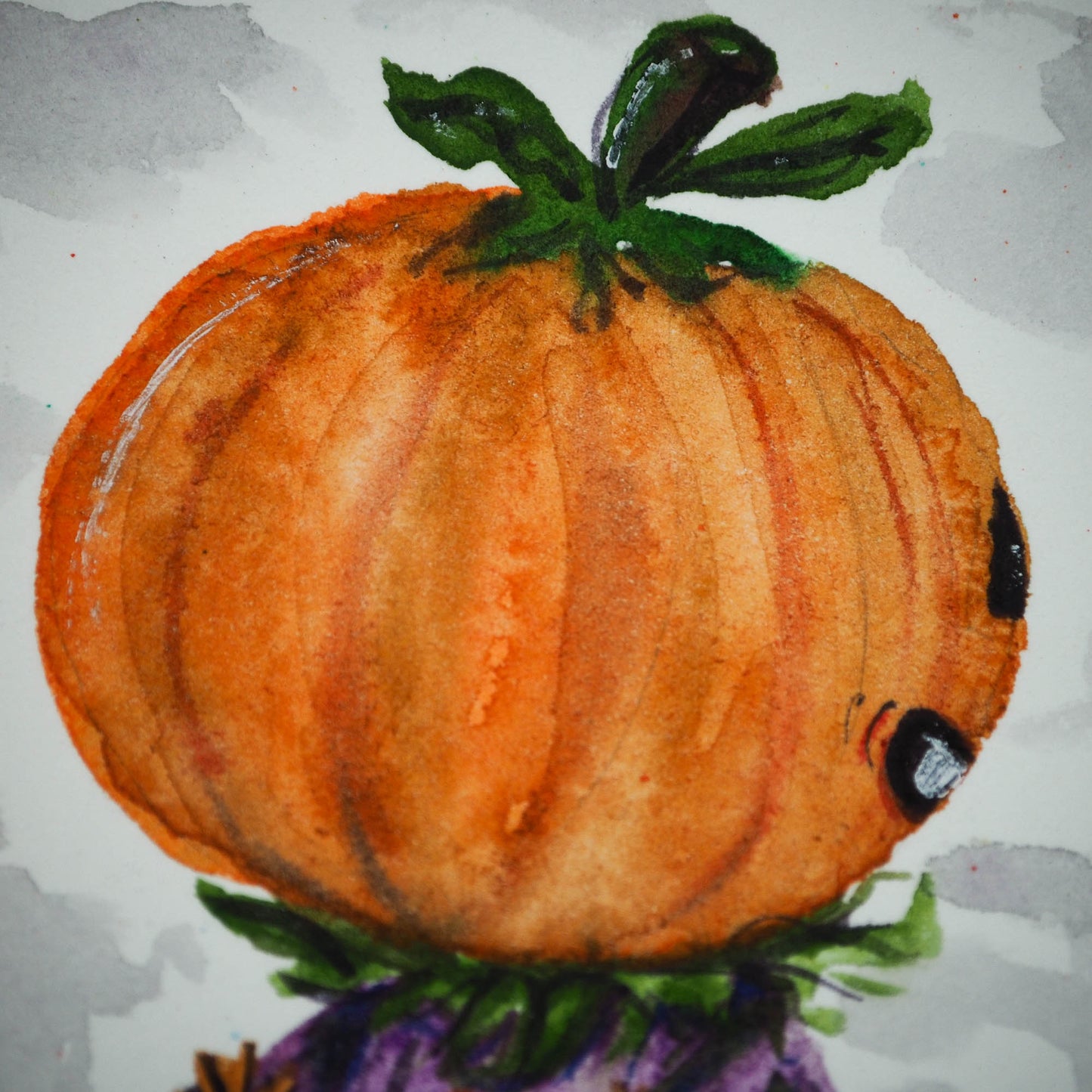 Danita original watercolor Mini Painting ACEO Pumpkin Halloween jack-o-lantern illustration