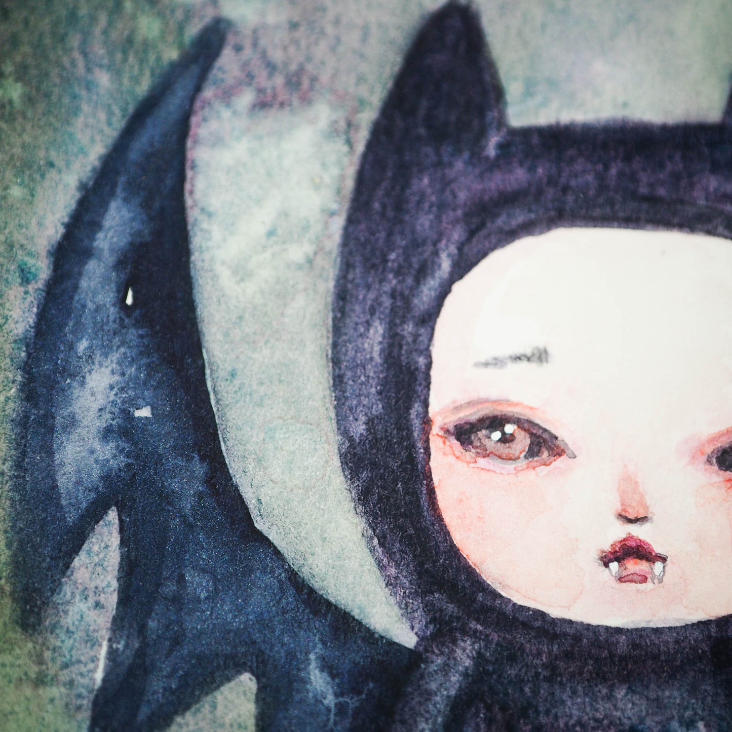 Vampire Bat vamp Danita Watercolor Halloween Monster Creature Painting Original Illustration