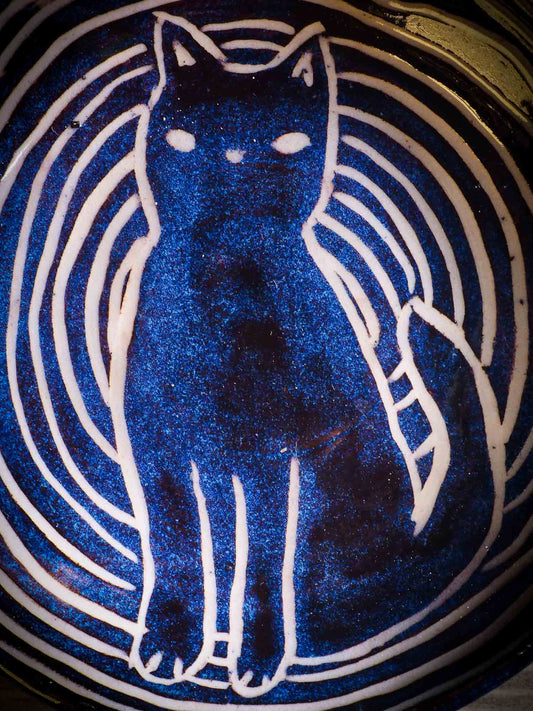 An original Halloween ceramic mug tumbler bowl handmade by Idania Salcido the artist behind Danita Art. Made with wheel thrown clay hand carved and glazed by the artist. Witches, ghosts, goblins, black cats, vampires give a folk art primitive feel to it. Perfect for Halloween Candy, ice cream and fruit, a pet cat bowl.