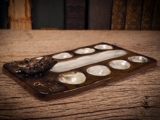 An original handmade ceramic artist paint color palette by Idania Salcido, Danita Art. A unique work of art designed and hand built Idania Salcido. A beautiful handmade touch to any artist's studio with handmade glazed ceramic good for watercolors acrylics inks and oil paints. Clean with water or mineral spirits.