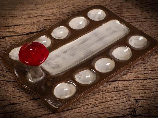 Original handmade ceramic artist paint color palettes by Idania Salcido, Danita Art. A unique work of ceramic art designed and hand built Idania Salcido. A beautiful handmade touch to any artist's studio with handmade glazed ceramic good for watercolors acrylics inks and oil paints. Clean with water or mineral spirits.