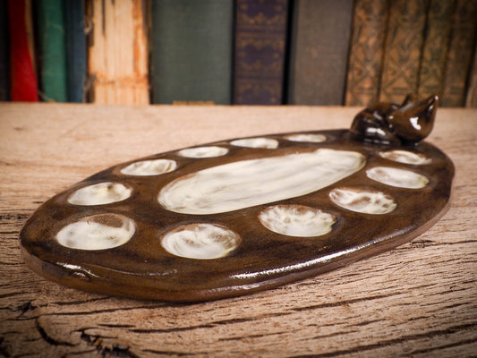 Original handmade ceramic artist paint color palettes by Idania Salcido, Danita Art. A unique work of ceramic art designed and hand built Idania Salcido. A beautiful handmade touch to any artist's studio with handmade glazed ceramic good for watercolors acrylics inks and oil paints. Clean with water or mineral spirits.