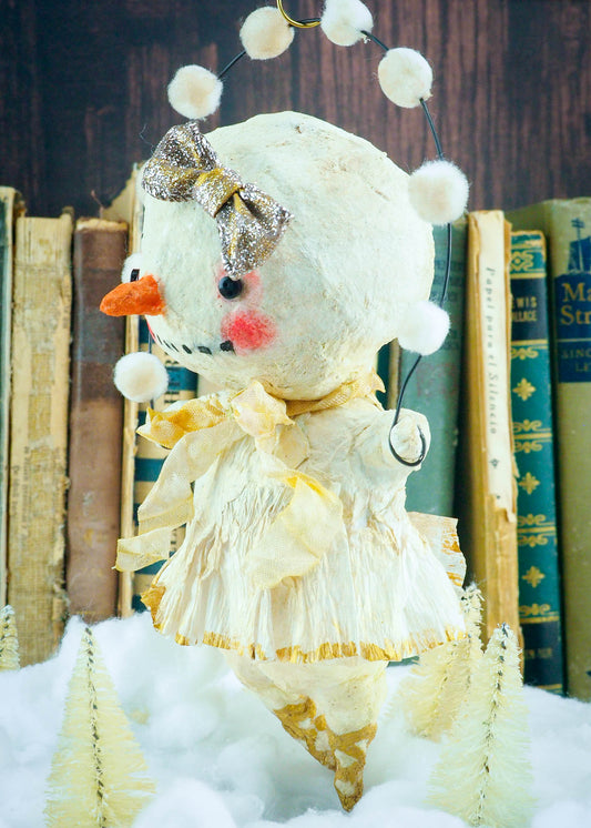 Original artwork by Danita. Spun cotton Christmas tree handmade ornament, original one of a kind decor, home decoration with a Folk Art touch nice Holiday decor