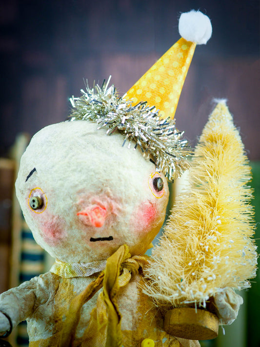 Original artwork by Danita. Spun cotton Christmas tree handmade ornament, original one of a kind decor, home decoration with a Folk Art touch nice Holiday decor