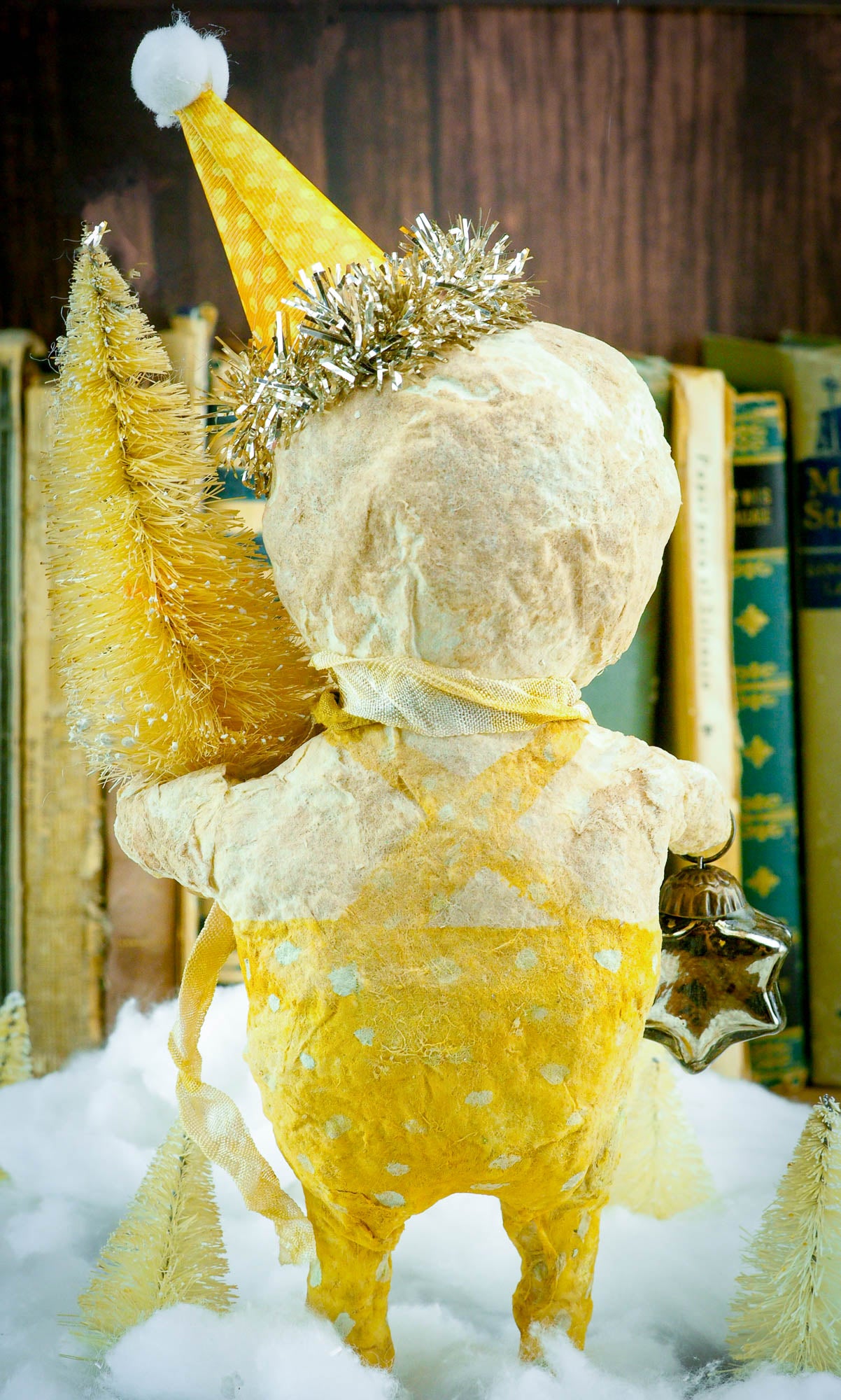 Original artwork by Danita. Spun cotton Christmas tree handmade ornament, original one of a kind decor, home decoration with a Folk Art touch nice Holiday decor