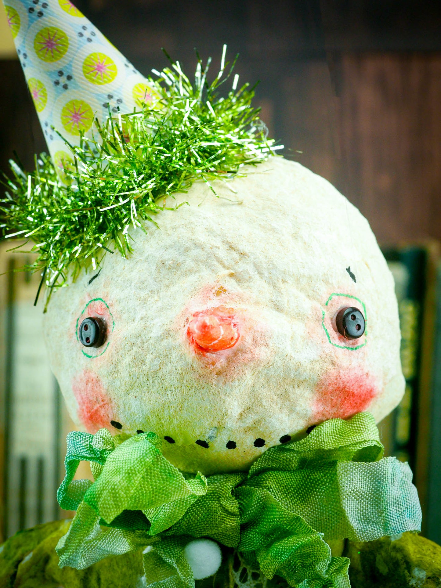 GREEN SNOWMAN, Art Doll by Danita Art