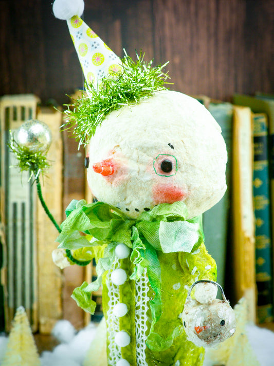 GREEN SNOWMAN, Art Doll by Danita Art