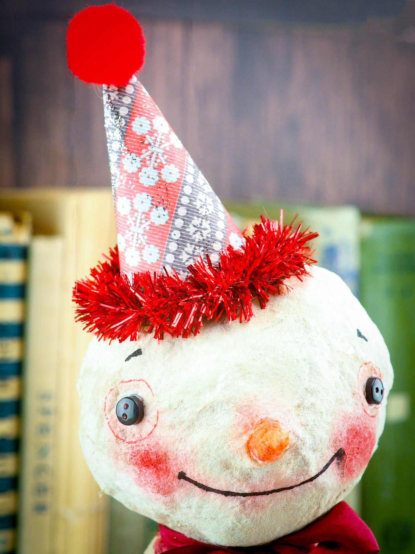 Original artwork by Danita. Spun cotton Christmas tree handmade ornament, original one of a kind decor, home decoration with a Folk Art touch nice Holiday decor