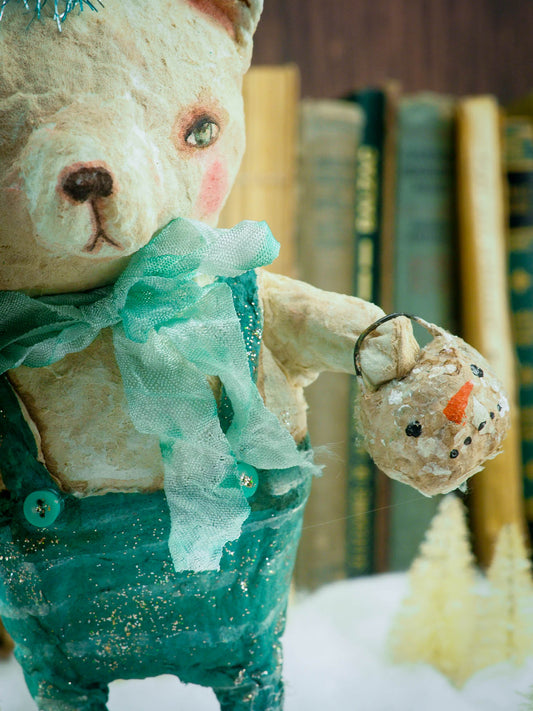 Original artwork by Danita. Spun cotton Christmas tree handmade ornament, original one of a kind decor, home decoration with a Folk Art touch nice Holiday decor