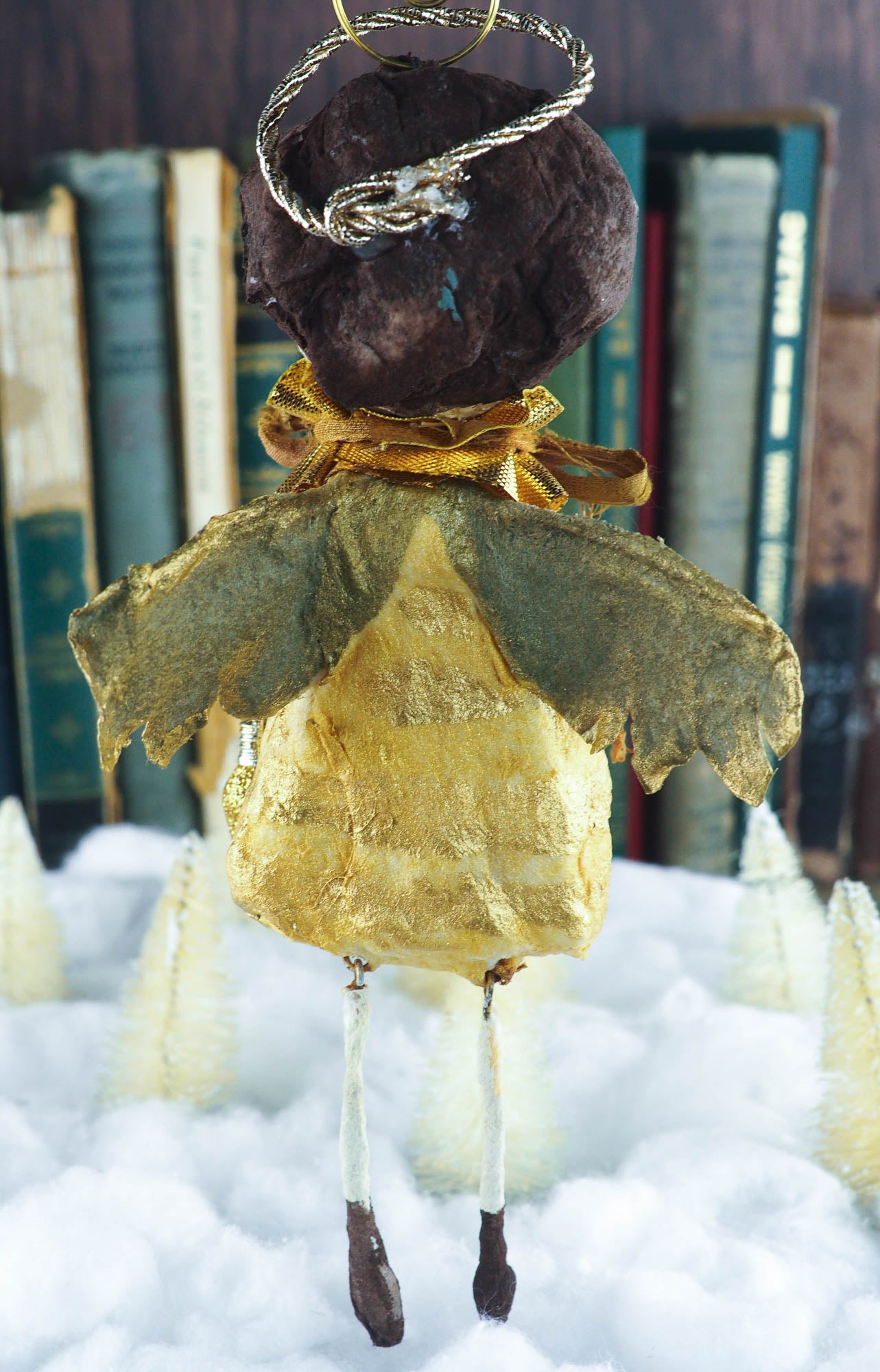 Christmas tree angel topper. Place it on top of your tree and make Holiday family memories with handmade ornament by Danita. spun cotton, high quality hand crafted art.