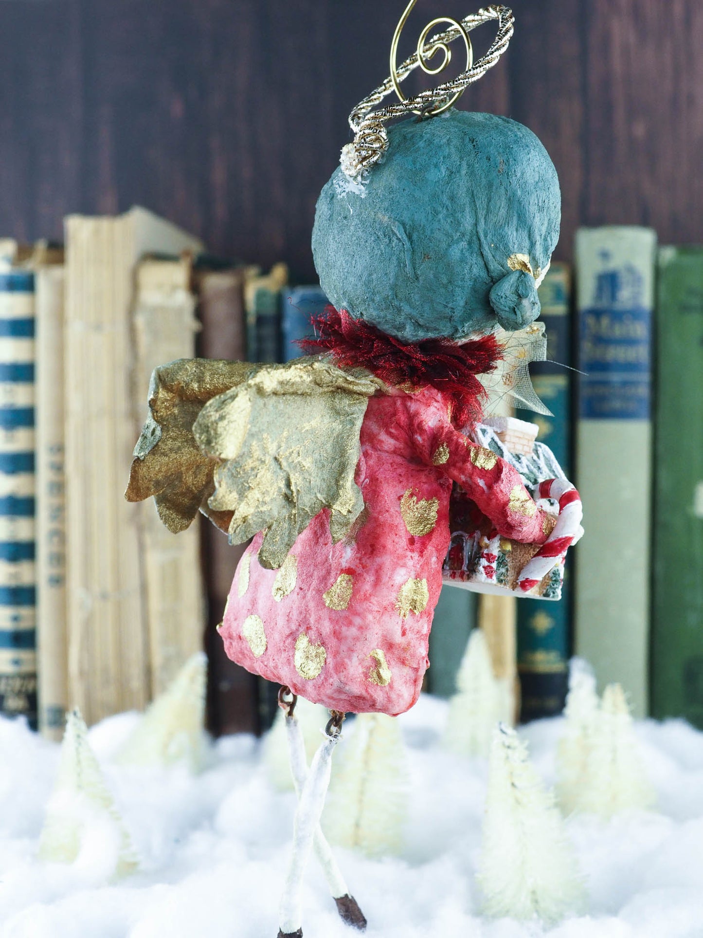 Christmas tree angel topper. On top of your tree and make Holiday family memories with handmade ornament art doll by Danita. spun cotton, handmade folk art toy