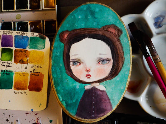 THE BEAR - An original watercolor painting on wood by Danita Art