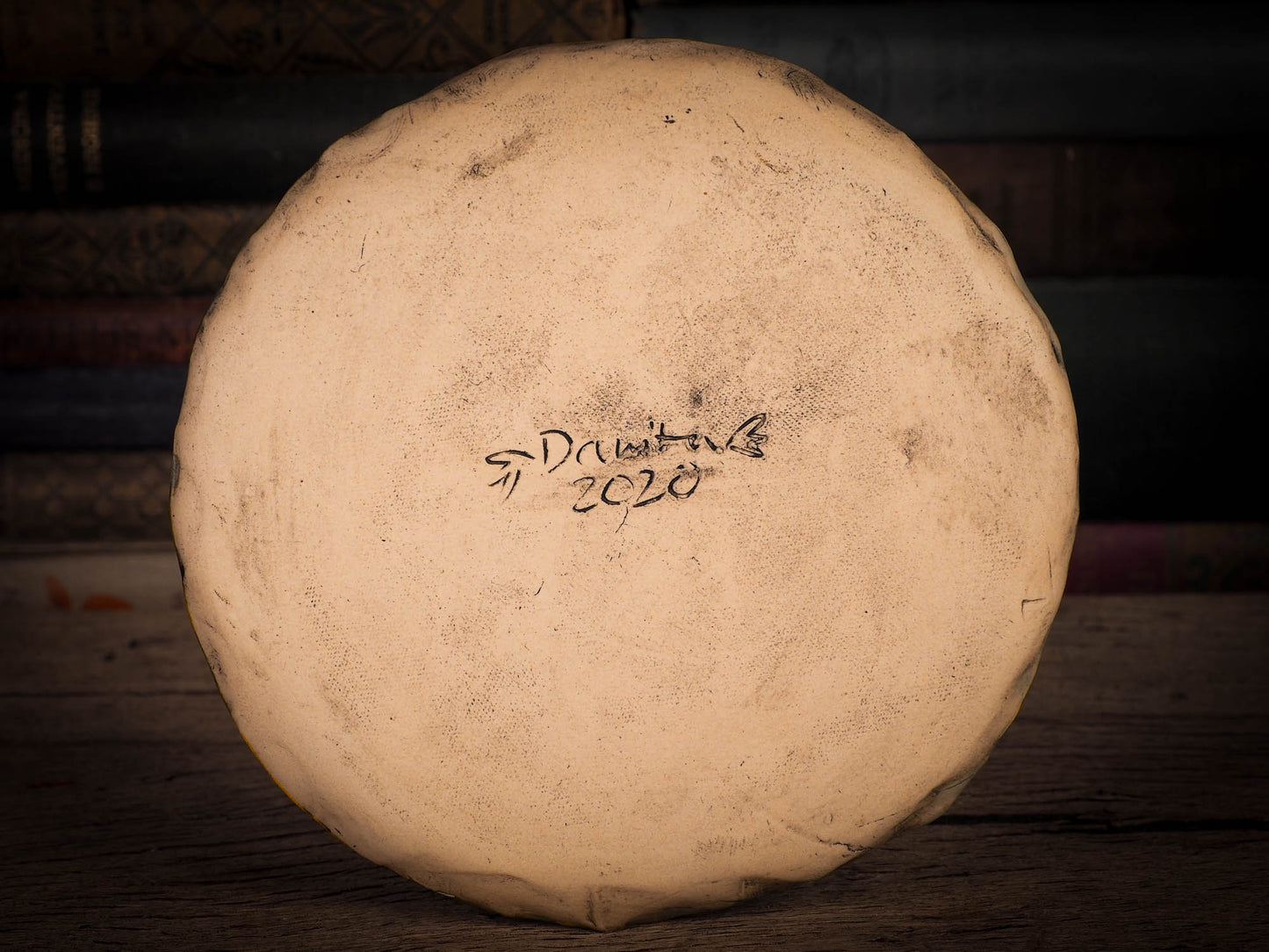 An original Christmas Holiday cake dinner plate round glazed ceramic dinnerware handmade by Idania Salcido, the artist behind Danita Art. Glazed carved sgraffito stoneware, hand painted and decorated, it is illustrated by hand with snowmen, Christmas trees, Santa Claus, angels and snow balls and winter themes.