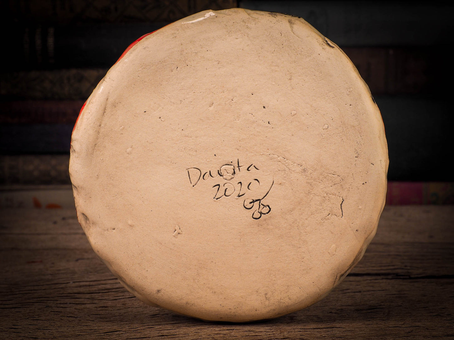 An original Christmas Holiday cake dinner dessert plate round glazed ceramic dinnerware handmade by Idania Salcido, the artist behind Danita Art. Glazed carved sgraffito stoneware, hand painted and decorated, it is illustrated by hand with snowmen, Christmas trees, Santa Claus, angels and snow balls and winter themes.