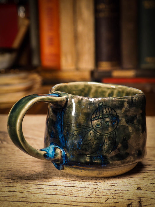 An original Christmas fire glazed ceramic handmade piece by Idania Salcido, the artist behind Danita Art. Glazed, carved sgraffito stoneware, hand painted and decorated, it is illustrated by hand with snowmen, Christmas trees, Santa Claus, angels and snow balls and winter themes.