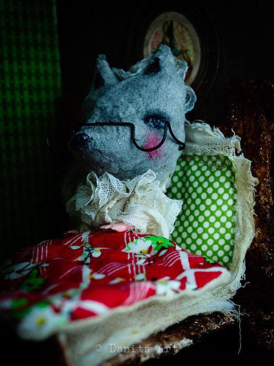 A wolf on grandma's skin, Art Doll by Danita Art