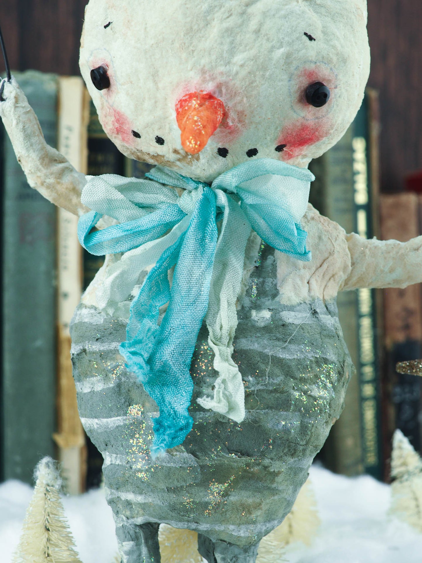 Original artwork by Danita. Spun cotton Christmas tree handmade ornament, original one of a kind decor, home decoration with a Folk Art touch nice Holiday decor