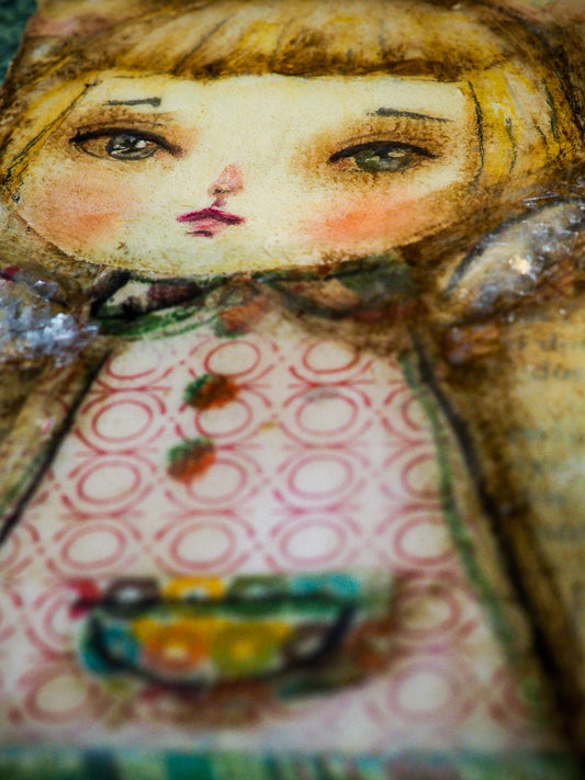 GARNET - Original collage holiday angel painting by Danita Art, Original Art by Danita Art