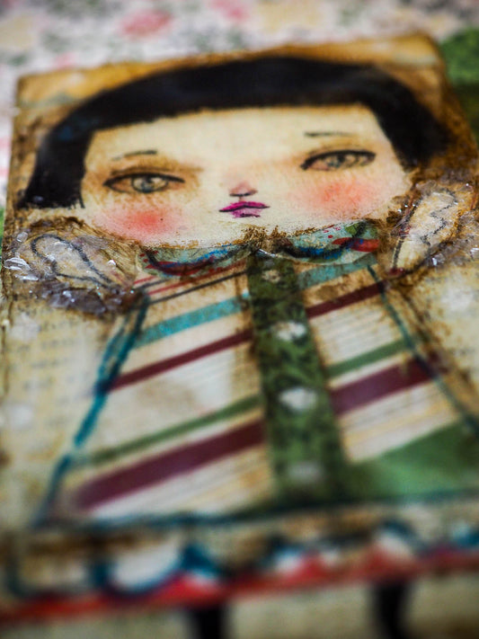ESMERALDA - Original collage holiday angel painting by Danita Art, Original Art by Danita Art