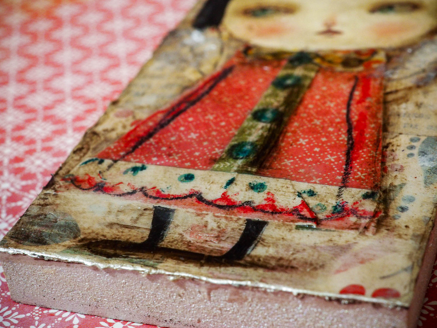 Original mixed media collage Holiday decoration by Danita Art. A beautiful Chritmas tree angel ready to hang as a beautiful addition to your collection of whimsical and surreal original art by Danita.