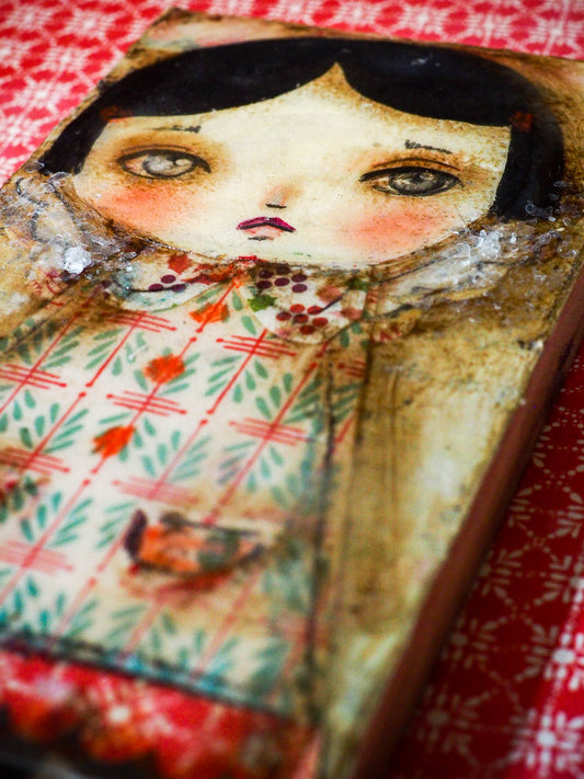 CORAL - Original collage holiday angel painting by Danita Art, Original Art by Danita Art