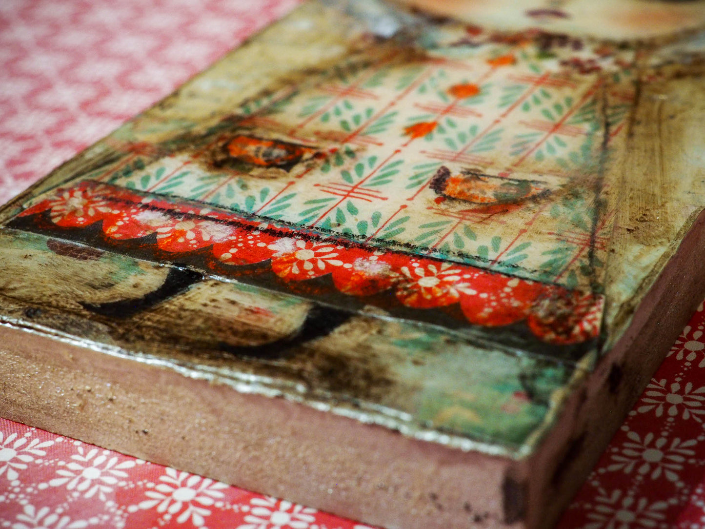 CORAL - Original collage holiday angel painting by Danita Art, Original Art by Danita Art