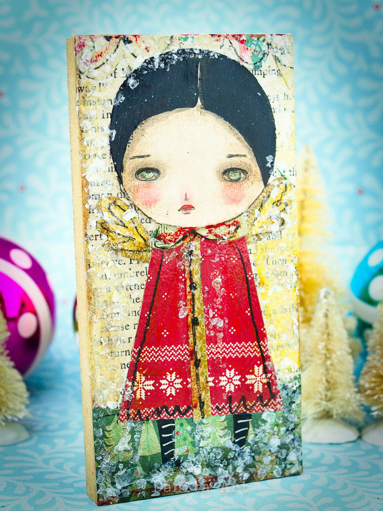Snow angel in red stars, Original Art by Danita Art
