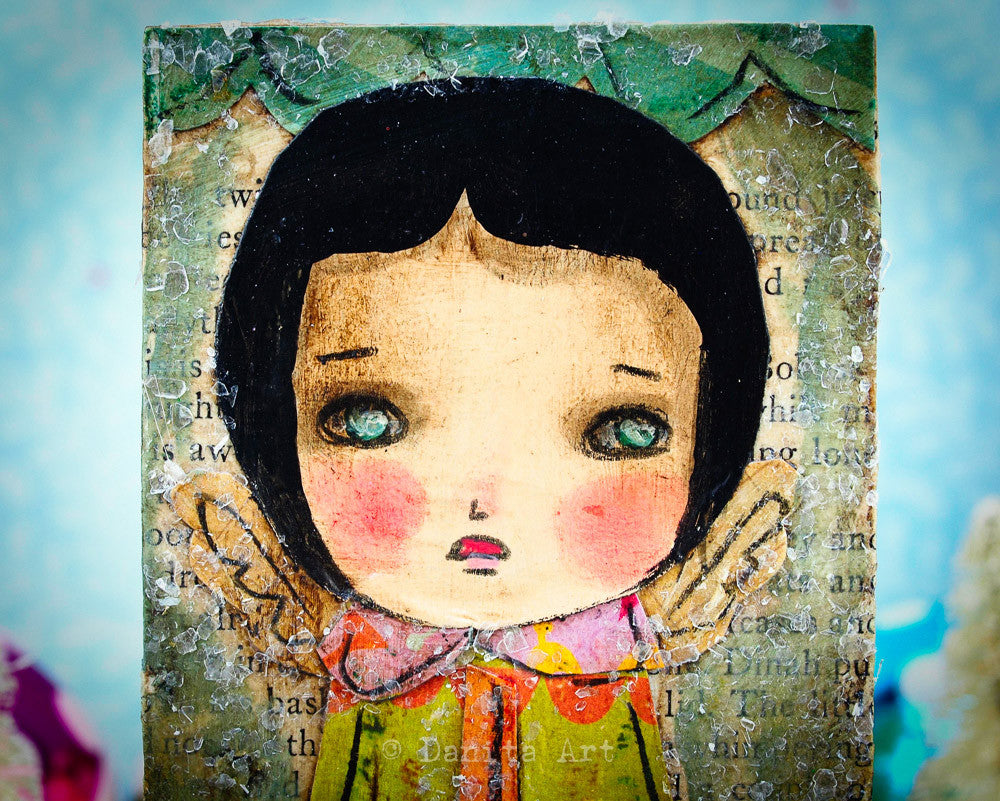 Snow angel in green stripes, Original Art by Danita Art