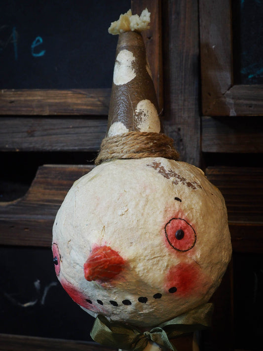 Beeswax covered snowman Christmas ornament by Danita Art, Art Doll by Danita Art