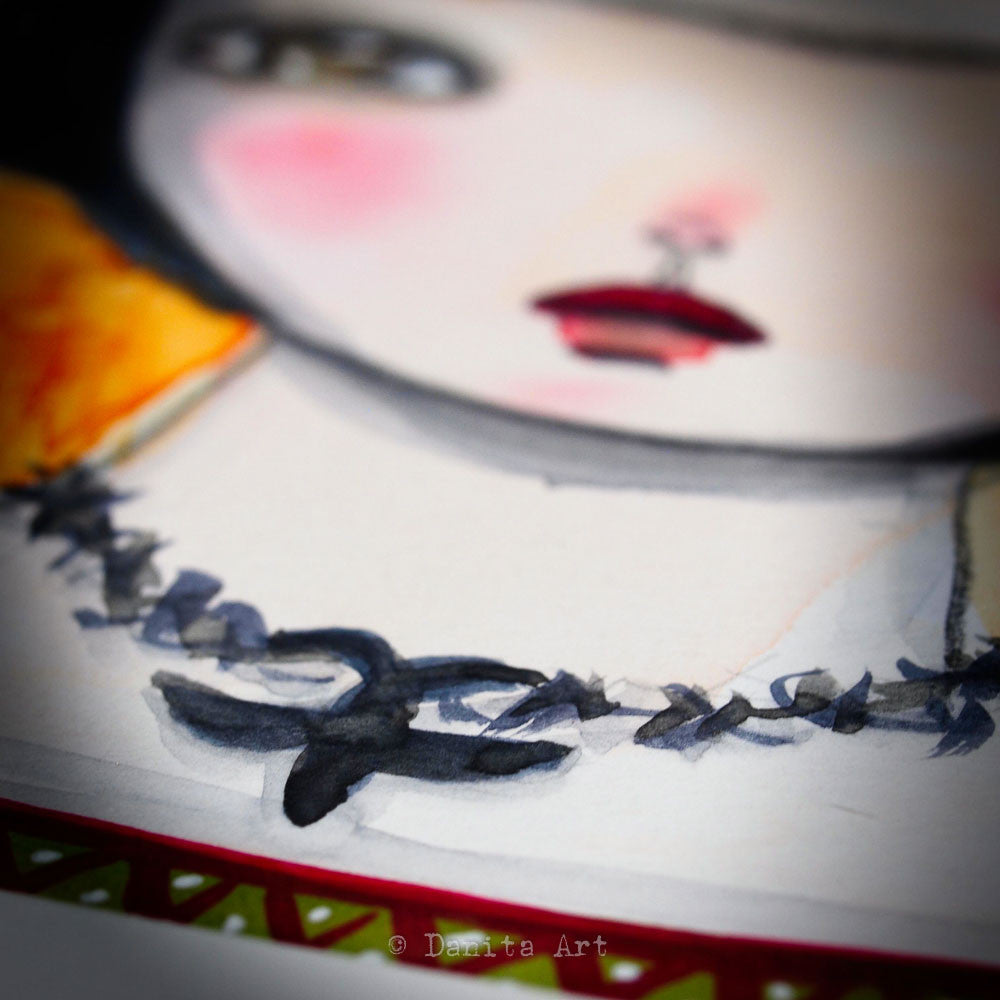 Frida and the black bird, Original Art by Danita Art