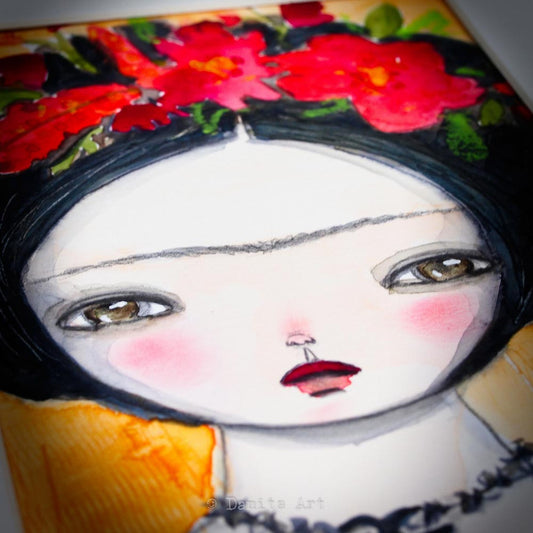 Frida and the black bird, Original Art by Danita Art