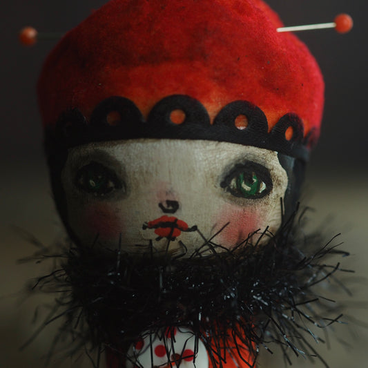 Seamstress Tailor Pincushion Sewing Pin Cushion Art Doll Danita Handmade Kokeshi Style Toy