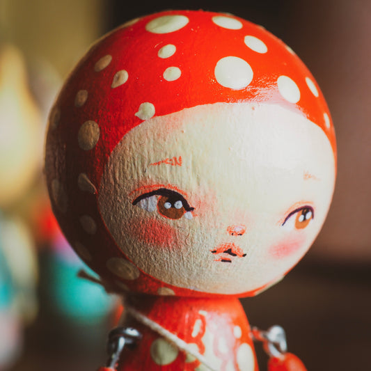 MISHA - An original handmade wooden kokeshi art doll by Danita, Miniature Dolls by Danita Art