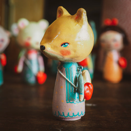 FLORA - An original handmade wooden kokeshi art doll by Danita, Miniature Dolls by Danita Art