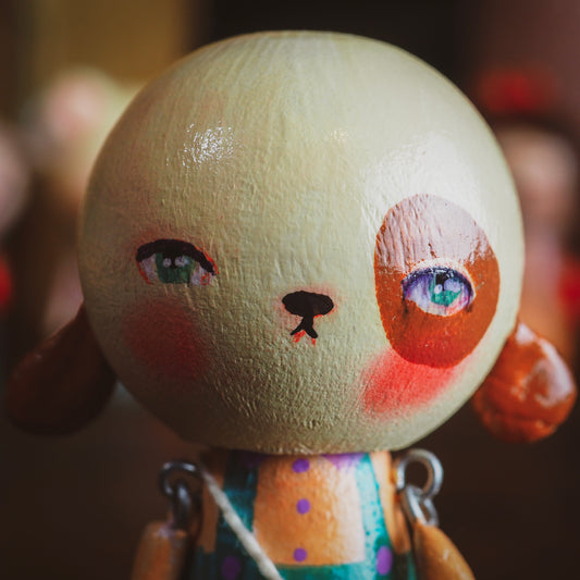 PUGBERTA - An original handmade wooden kokeshi art doll by Danita