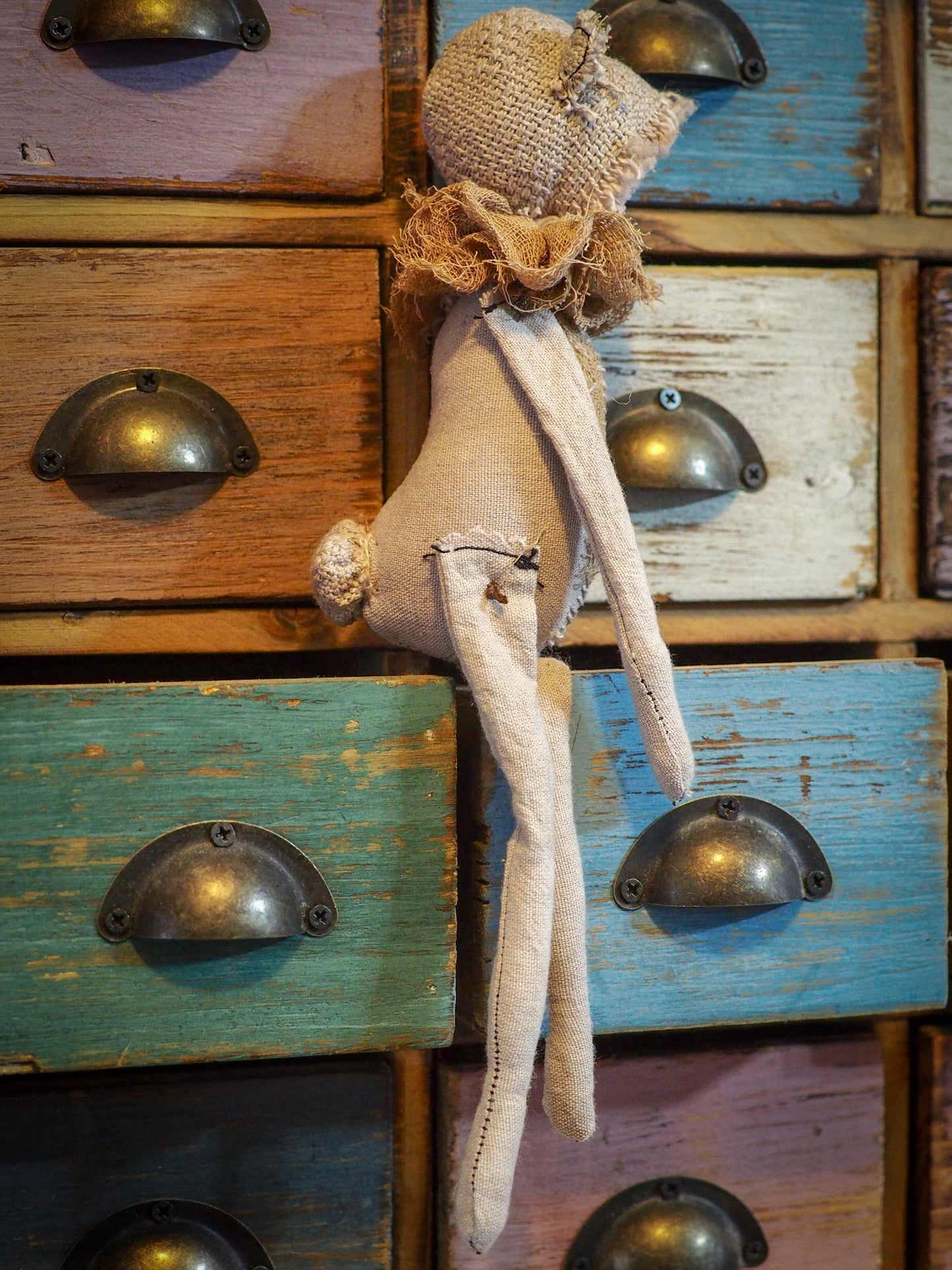 THE BEAR - An original handmade doll by Danita Art, made with original patterns, organic fabric dyed using only natural ingredients like avocado peels, walnuts and marigolds. Each mini art doll in this toy collection is a mini work of huggable fabric art to be treasured by any collector of Danita's melancholic and fantastic work.