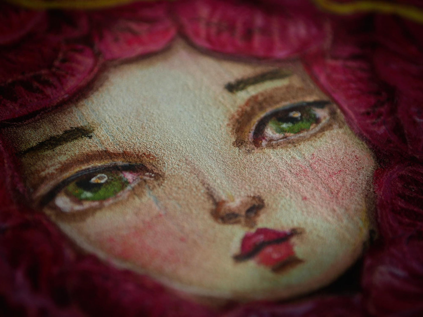 Beautiful original watercolor danita painting of a pink rose with the face of a girl