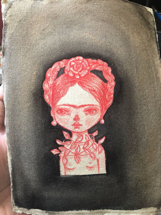RED FRIDA - Surreal nature mixed media drawing by Danita, Original Art by Danita Art