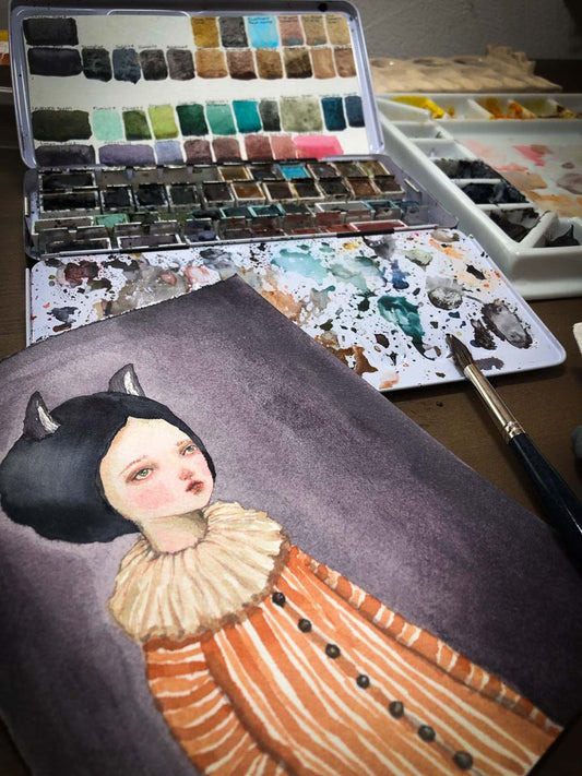 An original watercolor painting on 6"x8" paper by Danita Art, made using artist's grade watercolor paints. When inspiration does not strike, I just start laying colors on the paper and see where that will lead me. sometimes the journey takes me nowhere, sometimes it takes deutors and sometimes it leads to beauty.