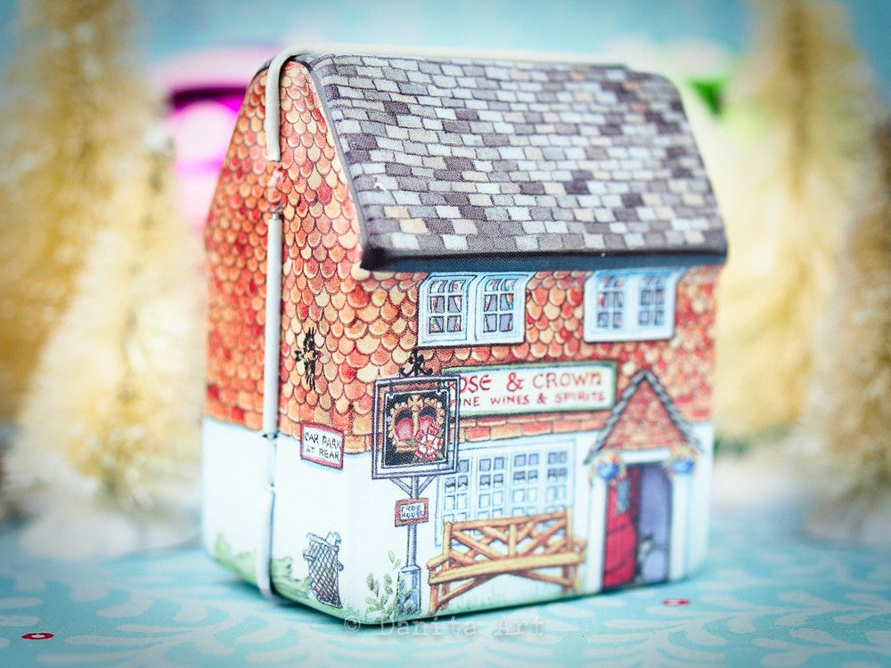 Turquoise Winter Kokeshi with Tin House, Miniature Dolls by Danita Art