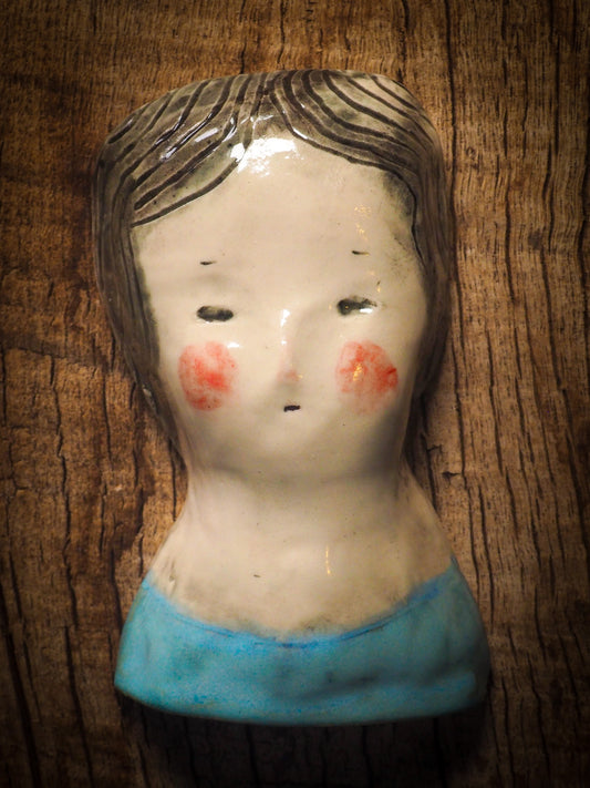 Original handmade ceramic decorative head bust figurine by Idania Salcido, Danita Art. A unique ceramic artwork designed, hand sculpted and fire glazed on my studio. Beautiful handmade touch for any home, this unique original figurine will highlight and match a personal home decoration style, vintage, eclectic, modern.
