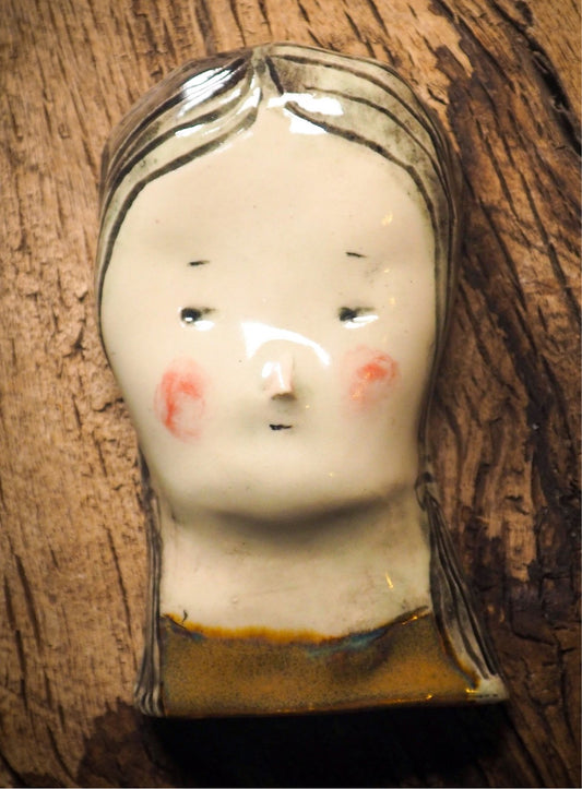 Original handmade ceramic decorative head bust figurine by Idania Salcido, Danita Art. A unique ceramic artwork designed, hand sculpted and fire glazed on my studio. Beautiful handmade touch for any home, this unique original figurine will highlight and match a personal home decoration style, vintage, eclectic, modern.